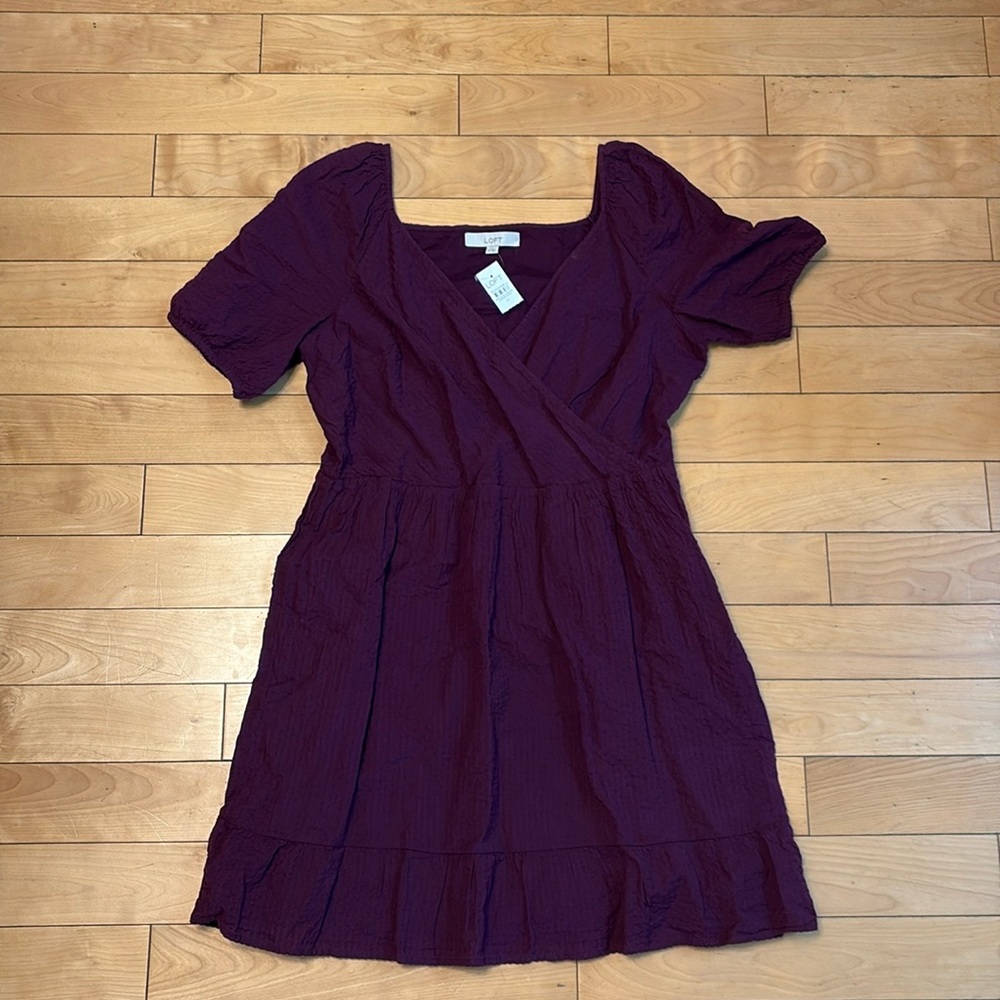 100% Cotton LOFT Plum Ruffle Dress